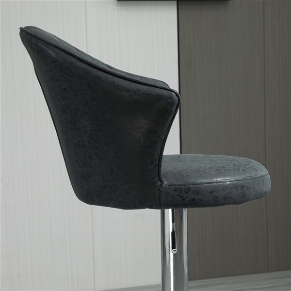 HOMCOM 2-Pack Black Adjustable Height Upholstered Swivel Shell-Shaoed Bar Stool