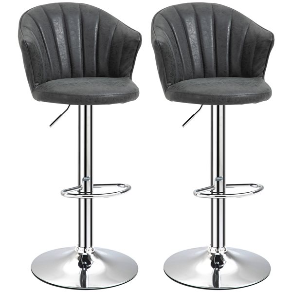 HOMCOM 2-Pack Black Adjustable Height Upholstered Swivel Shell-Shaoed Bar Stool