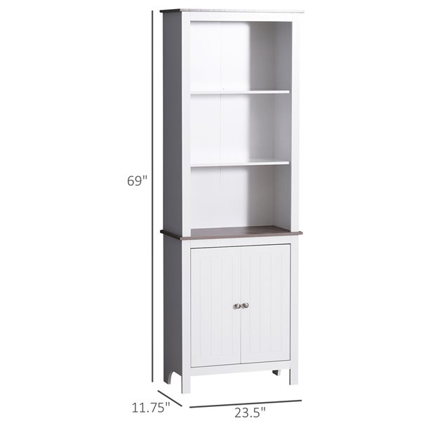 HomCom White MDF 3-Shelf Standard Bookcase with 2 Doors