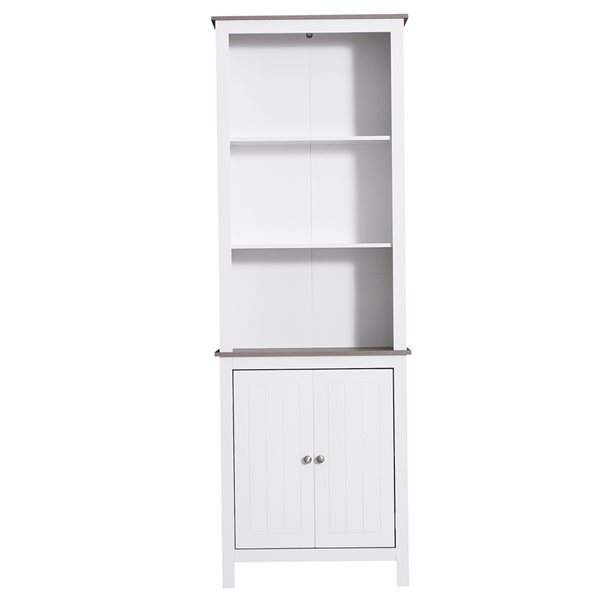 HomCom White MDF 3-Shelf Standard Bookcase with 2 Doors