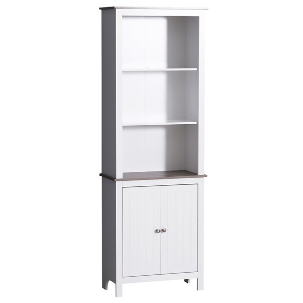 HomCom White MDF 3-Shelf Standard Bookcase with 2 Doors