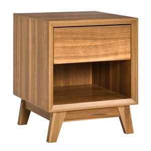 HomCom Walnut Brown MDF Nightstand with 1-Drawer and 1-Shelf