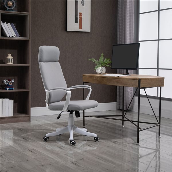 Vinsetto Chaise de bureau avec coussin lombaire, accoudoirs, gris