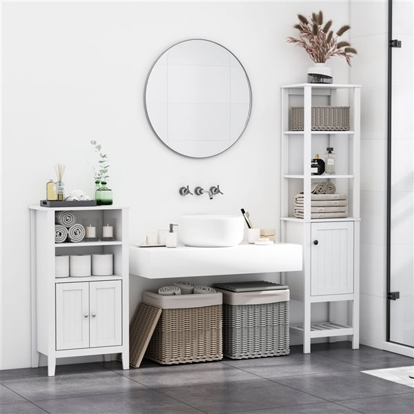 HOMCOM 15.75-in W x 64.5-in H x 11.75-in D White MDF Freestanding Corner Tower Bathroom Cabinet with 4-Shelf
