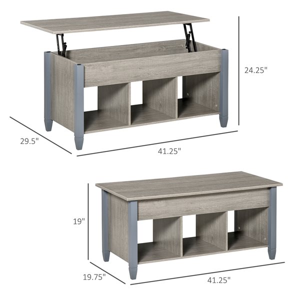 HOMCOM Particle Board Lift Top Grey Coffee Table with Hidden Storage