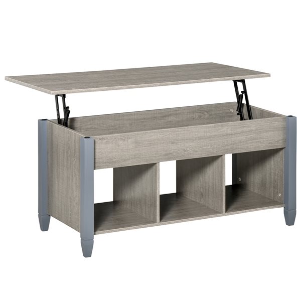 HOMCOM Particle Board Lift Top Grey Coffee Table with Hidden Storage