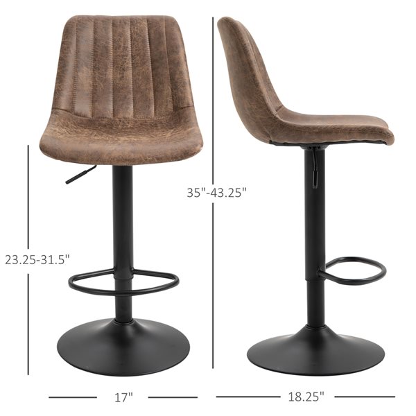 HOMCOM 2-Pack Brown and Black Adjustable Height Upholstered Swivel Retro Microfibre Stool