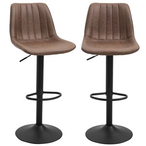 HomCom 2-Pack Brown and Black Adjustable Height Upholstered Swivel Retro Microfibre Stool