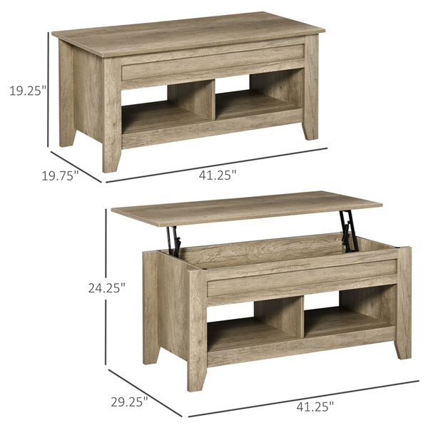 Table d'appoint HomCom en panneaux de particules avec plateau relevable et rangement dissimulé, chêne