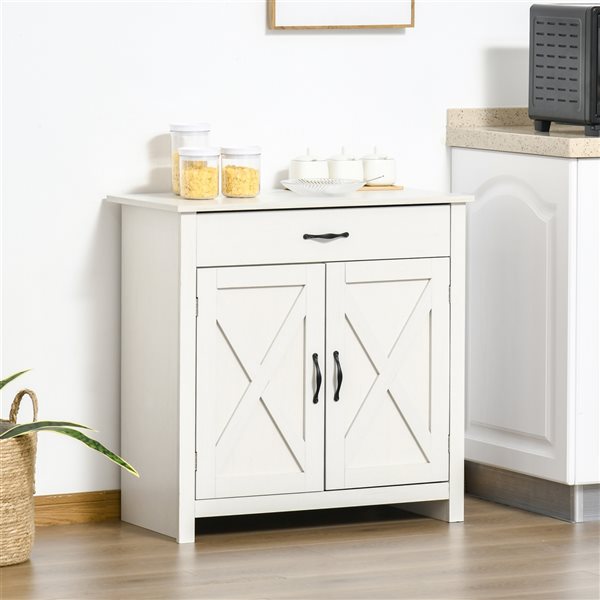 HomCom Farmhouse Distressed White MDF Barn Door Sideboard