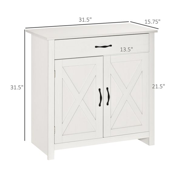 HomCom Farmhouse Distressed White MDF Barn Door Sideboard