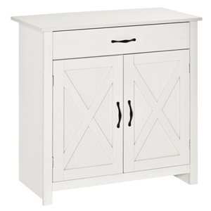 HomCom Farmhouse Distressed White MDF Barn Door Sideboard