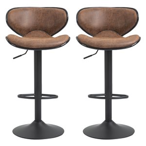 HomCom 2-Pack Brown Adjustable Height Upholstered Swivel Faux Leather Armless Stool