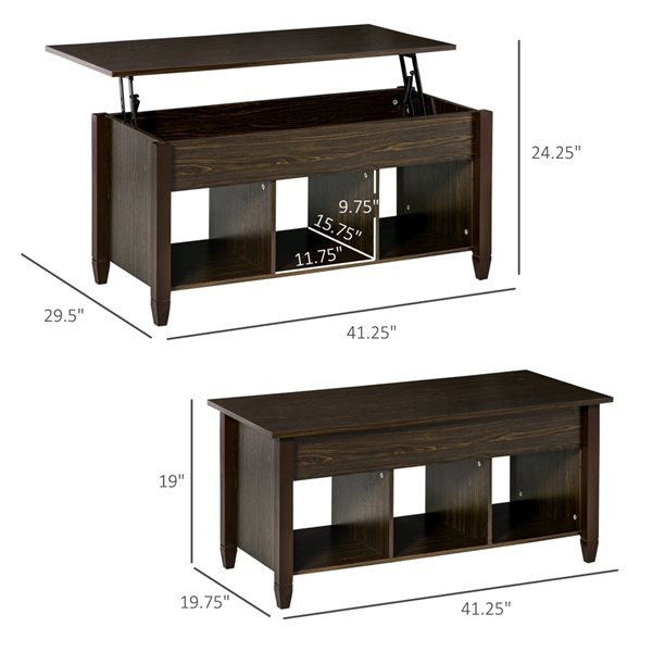 Table d'appoint HomCom en panneaux de particules avec plateau relevable et rangement dissimulé, espresso