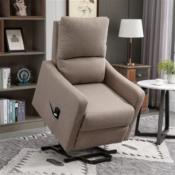 HomCom Brown Electric Powered Linen Recliner with Footrest