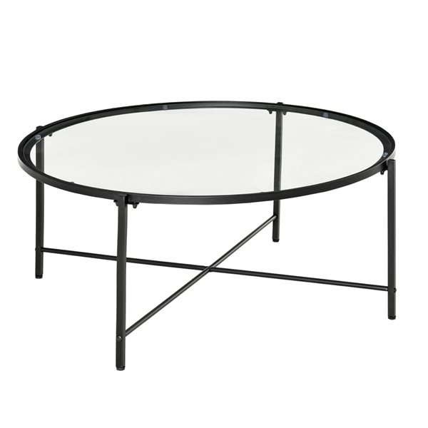 HomCom Black Metal Frame Tempered Glass Round Tabletop Coffee Table  839-259BK | RONA