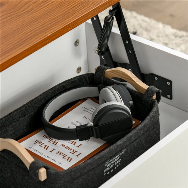 HOMCOM Brown/White Particle Board Lift Top Coffee Table with Hidden Storage