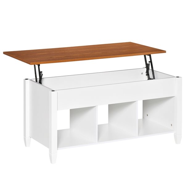 HOMCOM Brown/White Particle Board Lift Top Coffee Table with Hidden Storage