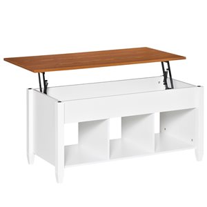 HomCom Brown/White Particle Board Lift Top Coffee Table with Hidden Storage