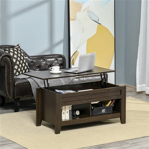 HomCom Particle Board Lift Top Coffee Table with Hidden Storage - Dark Walnut