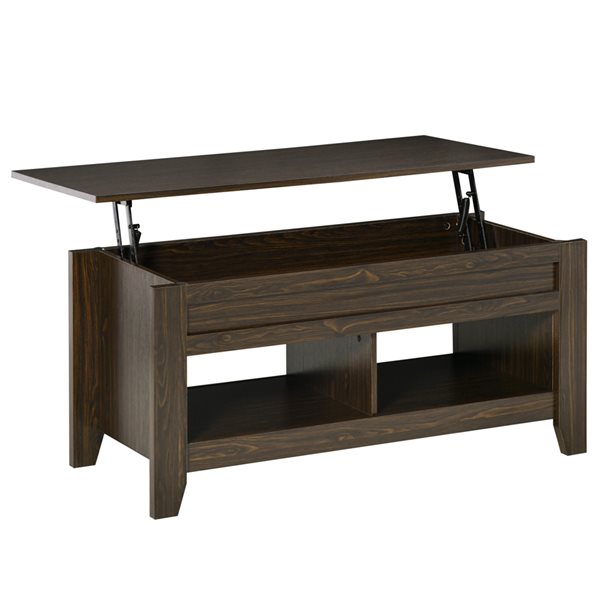 HomCom Particle Board Lift Top Coffee Table with Hidden Storage - Dark Walnut