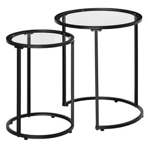 Tables d'appoint gigognes HomCom avec plateau en verre tempéré et structure de métal noir, ens. de 2