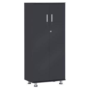 Homcom Dark Grey Particle Board and Steel 3-Shelf Standard Bookcase with Door Lock