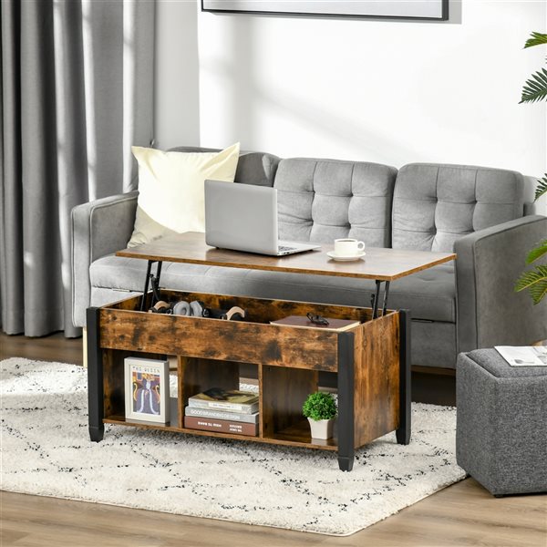 HOMCOM Particle Board Lift Top Coffee Table with Hidden Storage - Brown