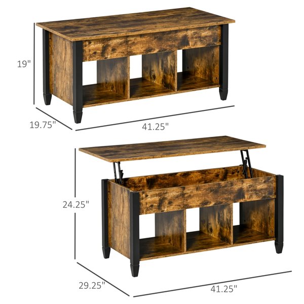 HOMCOM Particle Board Lift Top Coffee Table with Hidden Storage - Brown