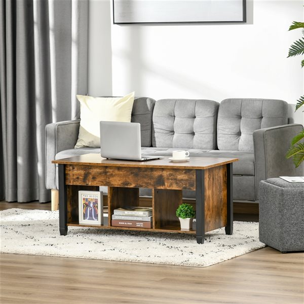 HOMCOM Particle Board Lift Top Coffee Table with Hidden Storage - Brown