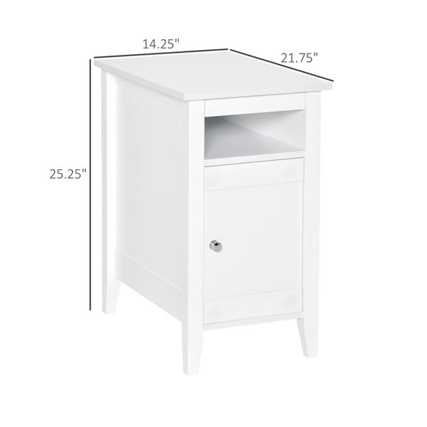 HomCom White Wood Rectangular 3-Tier End Table with Adjustable Shelves