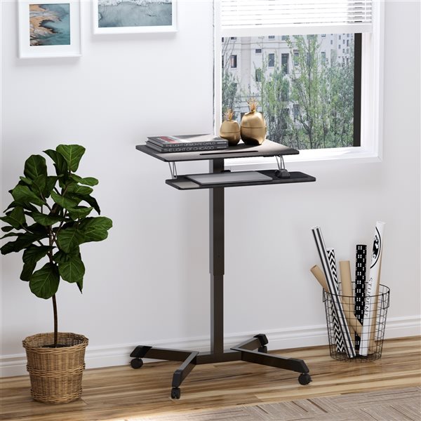 Vinsetto 25.5-in Black Modern/Contemporary Height Adjustable 2-Tier Standing Desk with Keyboard Tray