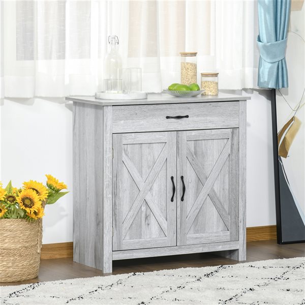 HomCom Farmhouse Grey MDF Barn Door Sideboard