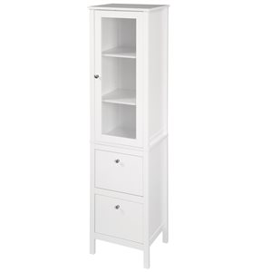 Kleankin 17-in W x 63-in H x 13.75-in D White MDF Bathroom Cabinet with Tempered Glass Door and 2-Drawer