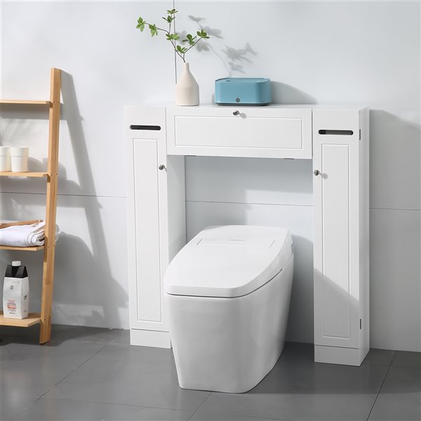 Kleankin 39-in W x 40.75-in H x 7.5-in D White MDF Freestanding Bathroom Cabinet with 10 compartments