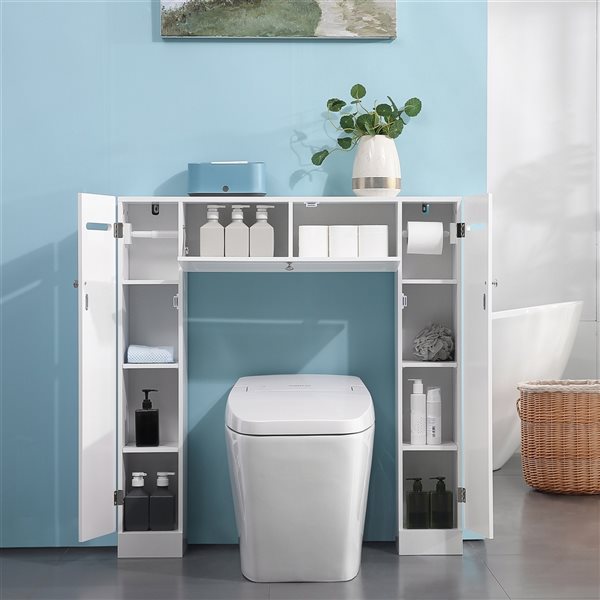 Kleankin 39-in W x 40.75-in H x 7.5-in D White MDF Freestanding Bathroom Cabinet with 10 compartments