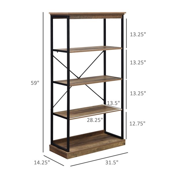 HOMCOM Industrial Brown Particle Board 4-Shelf Ladder Bookcase