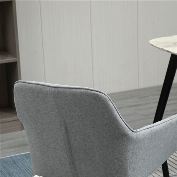 Chaise de salle à manger avec bras HomCom contemporaine en tissu gris clair rembourrée avec cadre de métal noir, lot de 2