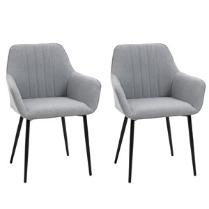 HomCom Contemporary Light Grey Linen Upholstered Arm Chair with Black Metal Frame - Set of 2
