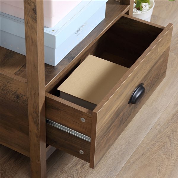 HOMCOM Rustic Brown MDF 3-Shelf Standard Bookcase with 1-Drawer