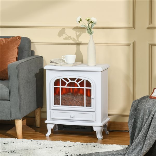 HomCom 20-in W Freestanding White LED Electric Fireplace