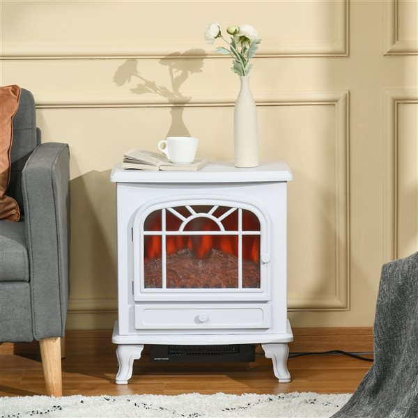 HomCom 20-in W Freestanding White LED Electric Fireplace