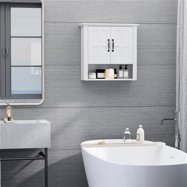 HomCom 23.5-in W x 22.75-in H x 7.75-in D White MDF Wall Mount Bathroom Cabinet with 3-Shelf