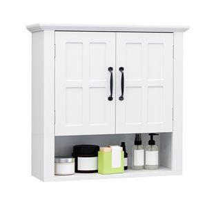 HomCom 23.5-in W x 22.75-in H x 7.75-in D White MDF Wall Mount Bathroom Cabinet with 3-Shelf