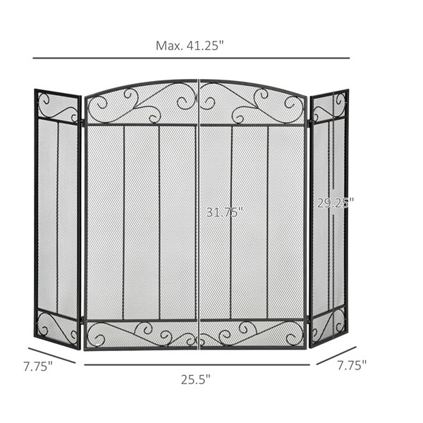 HomCom 41.25-in Black Steel 3-Panel Arched Fireplace Screen