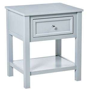HomCom Grey Wood Rectangular End Table with 1-Drawer and Open Shelf
