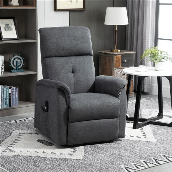 HomCom Grey Electric Powered Linen Recliner with Footrest