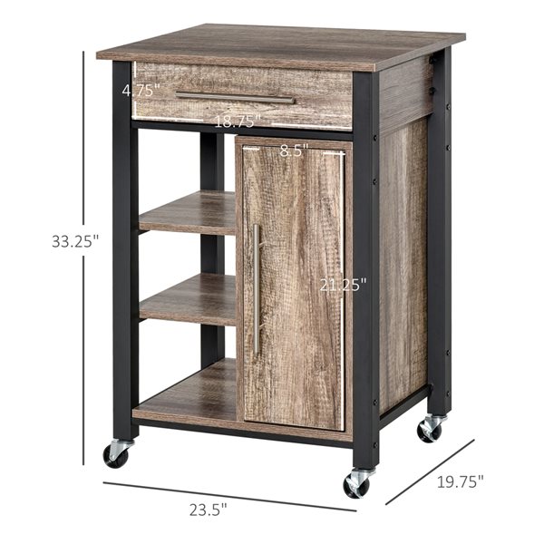 HomCom Grey Metal Base with Wood Top Kitchen Cart (19.75-in x 23.5-in x 33.25-in)