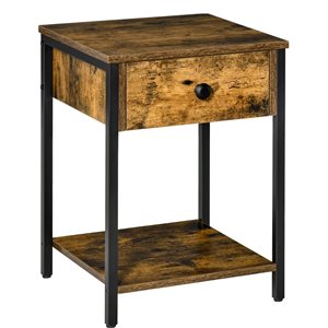 HomCom Brown Wood Square End Table with 1-Drawer and Open Shelf