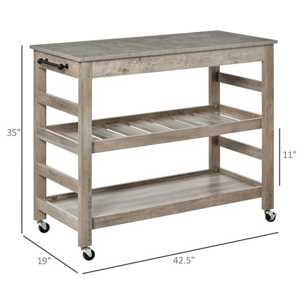 HomCom Grey Wood Base with Wood Top Kitchen Cart (19-in x 42.5-in x 35-in)